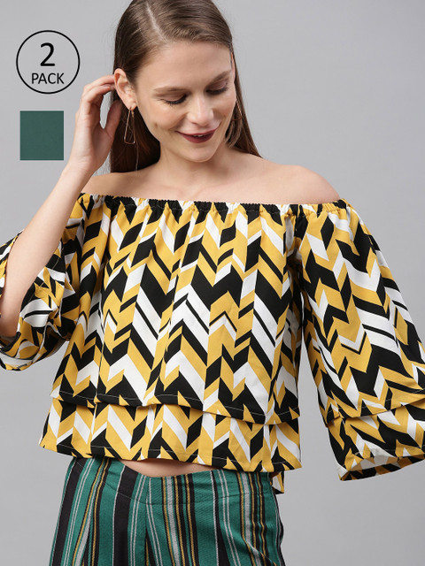 

HERE&NOW Women Mustard Yellow & Green Pack of 2 Tops