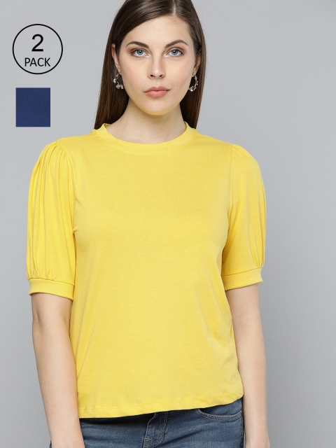 

HERE&NOW Women Yellow & Navy Blue Pack of 2 Tops