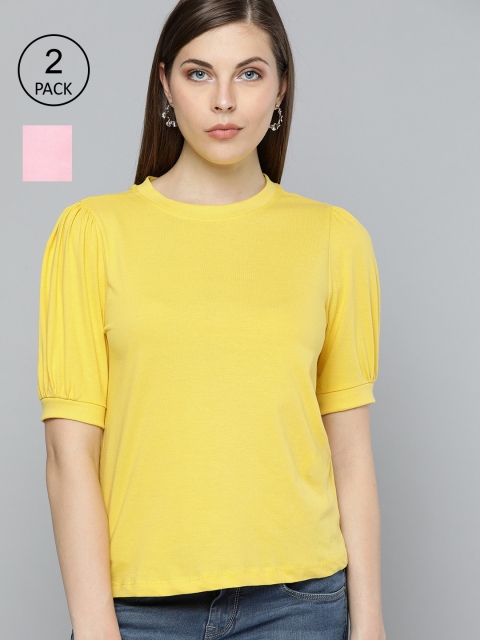 

HERE&NOW Women Yellow & Pink Pack of 2 Tops