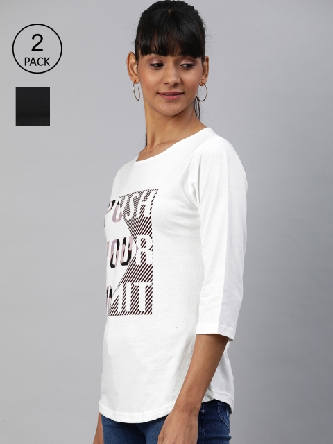 

HERE&NOW Women Pack Of 2 Printed Tshirts, Black