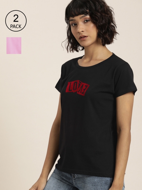 

Moda Rapido Women Pack of 2 Printed T-Shirt, Black