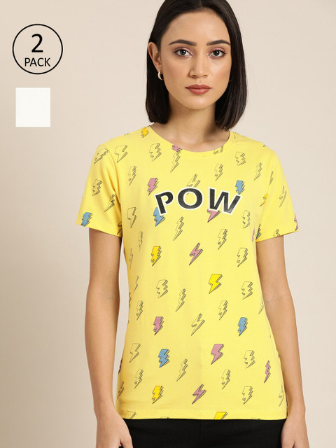 

Moda Rapido Women Yellow & White Pack of 2 T-shirts