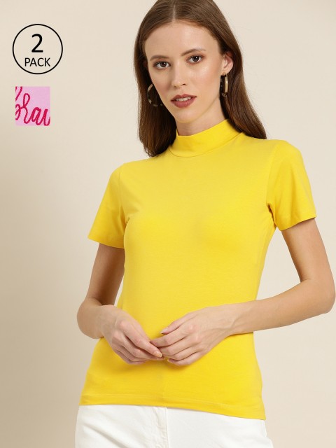 

Moda Rapido Women Yellow & Pink Set of 2 T-shirt
