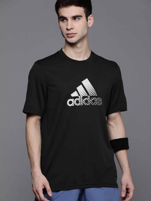 

ADIDAS Men Black Brand Logo Printed Aeroready Training AT T1 Sustainable T-shirt