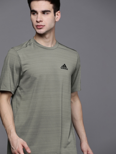 

ADIDAS Men Green Melange Brand Logo Training Designed 2 Move Heather T-shirt