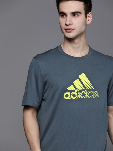 

ADIDAS Men Blue & Yellow Brand Logo Print Training AT T1 T-Shirt