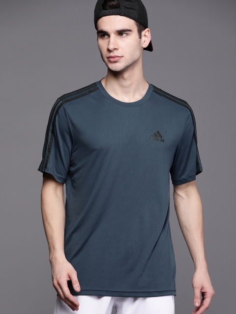 

ADIDAS Men Navy Blue Training Aeroready 3 Stripes Sustainable T-shirt