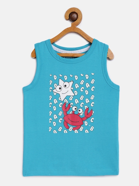 

HERENOW Boys Teal Blue Conversational Printed Pure Cotton T-shirt