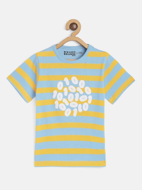 

HERE&NOW Boys Blue & Yellow Striped Pure Cotton T-shirt