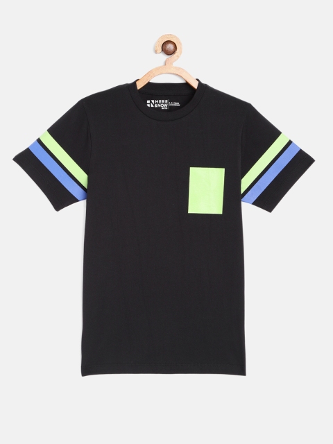 

HERENOW Boys Black Solid Pure Cotton T-shirt