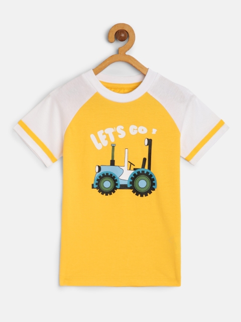 

HERE&NOW Boys Mustard Yellow & White Printed T-shirt