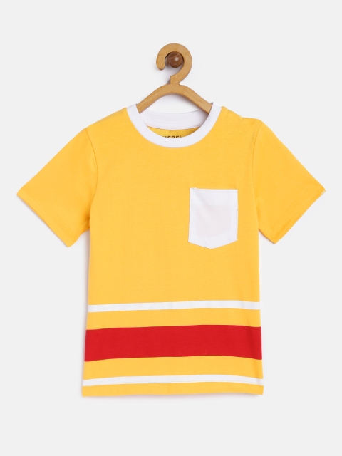 

HERENOW Boys Yellow White Striped Pure Cotton T-shirt