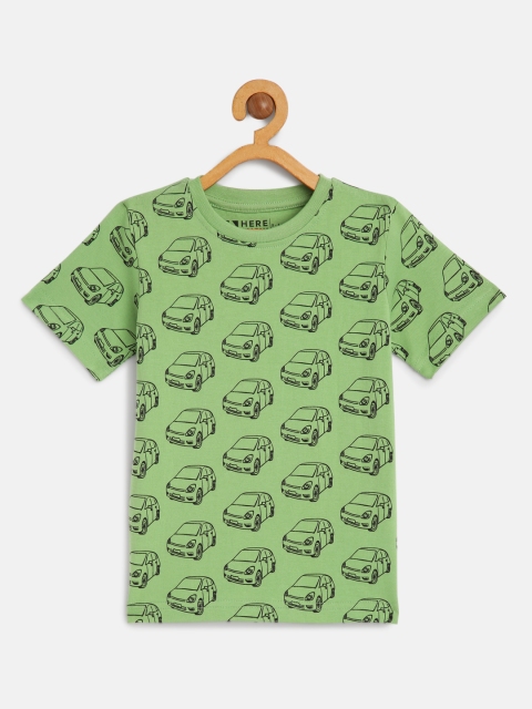 

HERENOW Boys Green Printed Pure Cotton T-shirt
