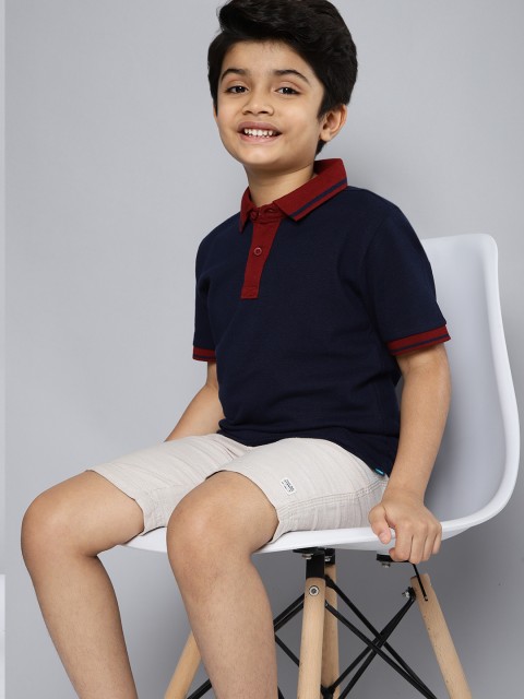 

HERENOW Boys Navy Blue Solid Pure Cotton Polo Collar Indigo Pure Cotton T-shirt