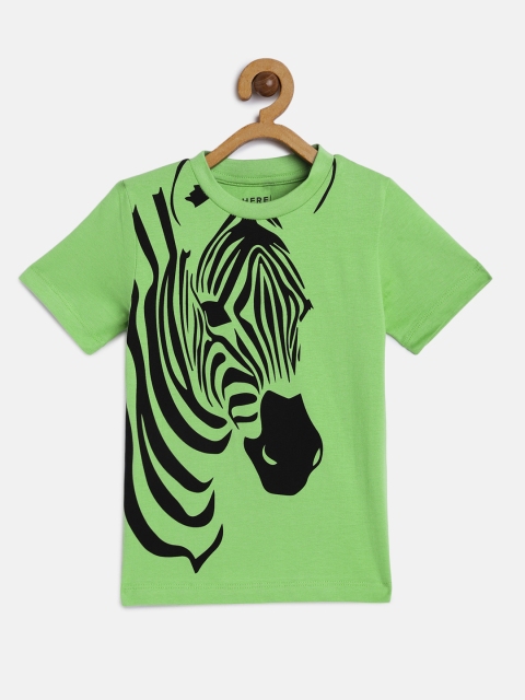 

HERENOW Boys Green Black Printed Pure Cotton T-shirt