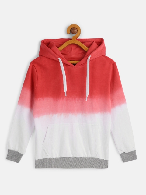 

HERE&NOW Boys Red & White Ombre-Dyed Pure Cotton Hooded Sweatshirt