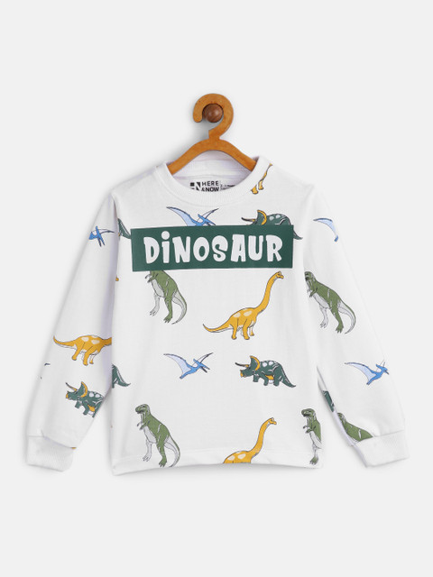 

HERE&NOW Boys White Dinosaur Printed Pure Cotton Sweatshirt