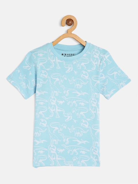 

HERENOW Boys Blue White Printed Pure Cotton T-shirt