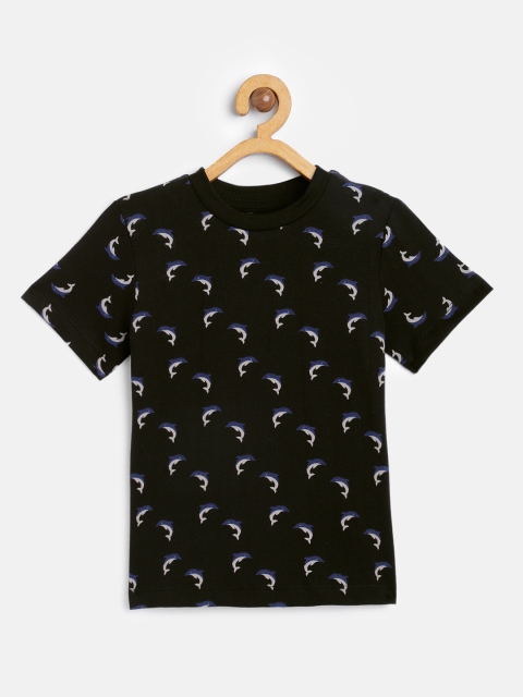 

HERENOW Boys Black Pure Cotton Printed Pure Cotton T-shirt