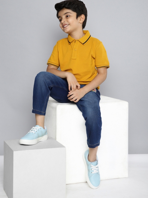 

HERENOW Boys Mustard Yellow Solid Pure Cotton Polo Collar Pure Cotton T-shirt