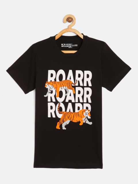 

HERENOW Boys Black Printed Pure Cotton T-shirt
