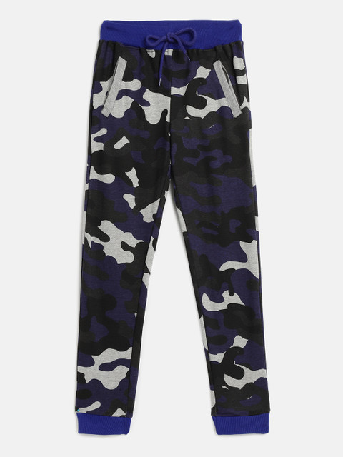 

HERE&NOW Boys Navy Blue Camouflage Print Pure Cotton Regular Fit Joggers