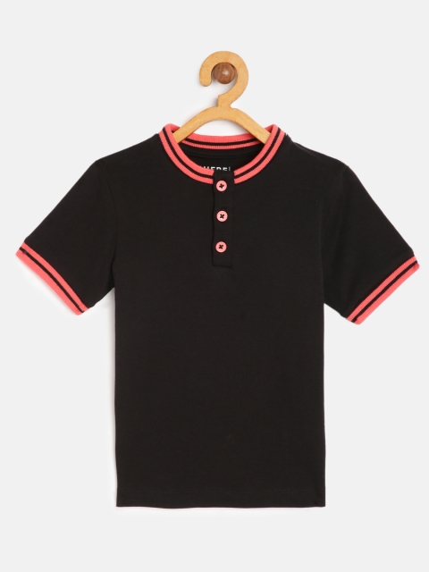 

HERENOW Boys Black Cotton Henley Neck Regular Fit -shirt