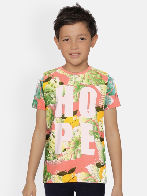 

HERENOW Boys Pink Printed Cotton Pure Cotton T-shirt