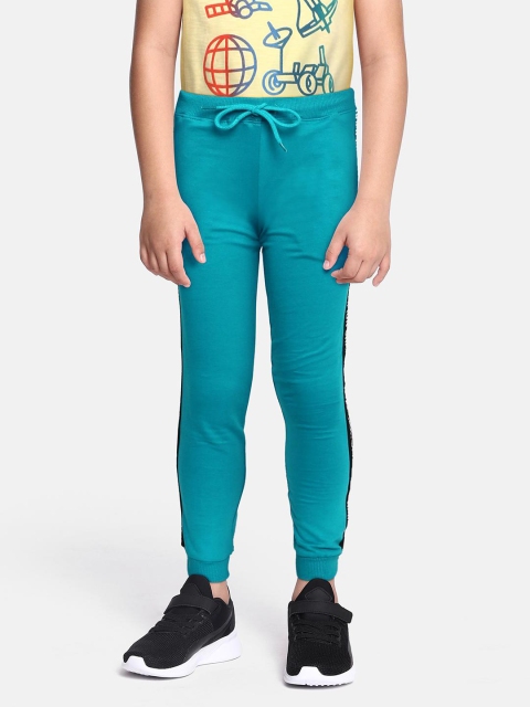 

HERE&NOW Boys Teal Blue Pure Cotton Solid Joggers