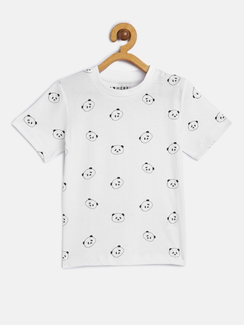 

HERENOW Boys White Printed Pure Cotton T-shirt