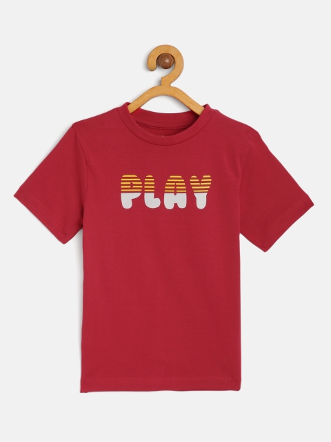 

HERENOW Boys Red Cotton Typography Printed Regular Fit Pure Cotton T-shirt