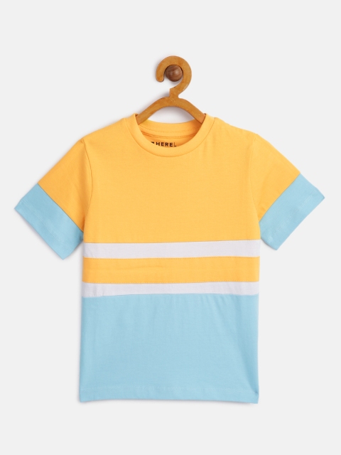

HERE&NOW Boys Yellow & Blue Colourblocked Pure Cotton T-shirt