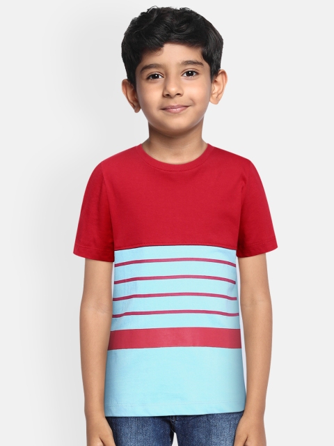 

HERENOW Boys Blue Red Striped Pure Cotton T-shirt