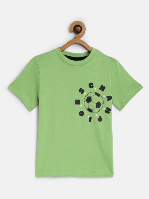 

HERENOW Boys Green Printed Pure Cotton T-shirt