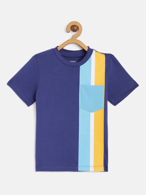 

HERENOW Boys Blue Yellow Striped Pure Cotton T-shirt