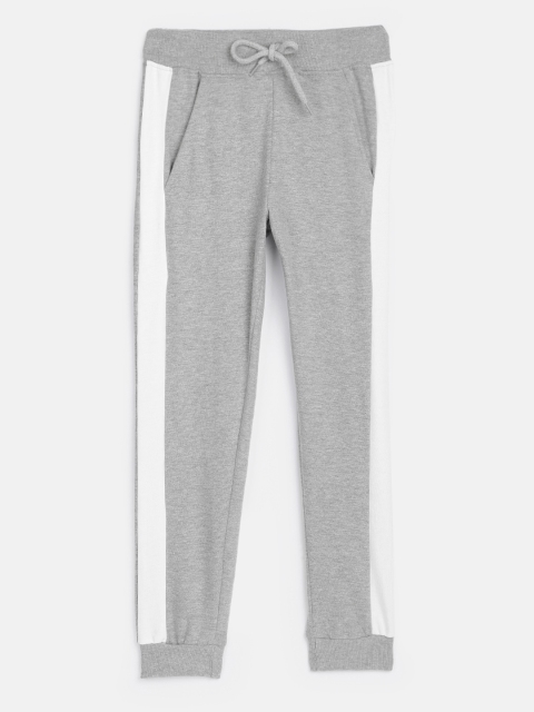 

HERE&NOW Boys Grey Melange & White Colourblocked Relaxed Fit Joggers