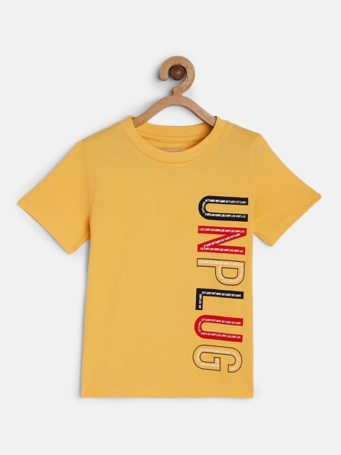

HERENOW Boys Yellow Typography Printed Pure Cotton T-shirt