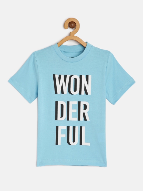 

HERENOW Boys Blue Cotton Typography Printed Regular Fit Pure Cotton T-shirt