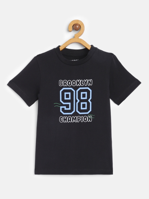 

HERENOW Boys Black Pure Cotton Printed Pure Cotton T-shirt