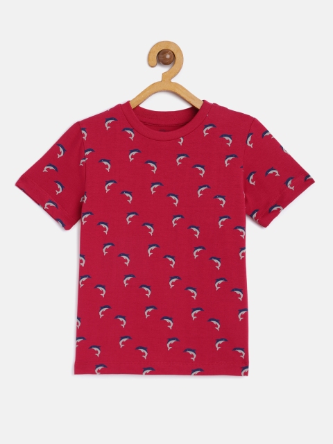 

HERENOW Boys Maroon Printed Pure Cotton T-shirt