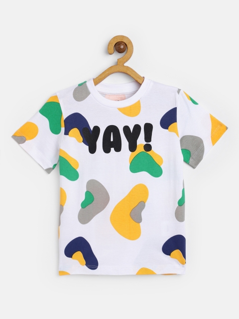 

HERE&NOW Boys White & Black Printed Pure Cotton T-shirt