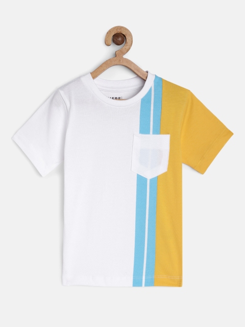 

HERENOW Boys White Yellow Colourblocked Pure Cotton T-shirt