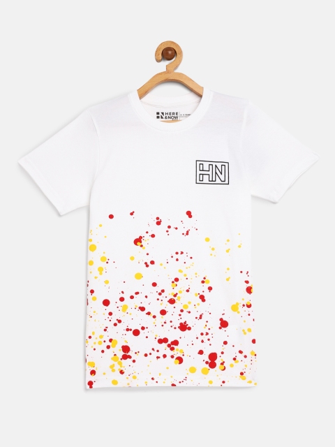 

HERENOW Boys White Cotton Polka Dotted Regular Fit Pure Cotton T-shirt