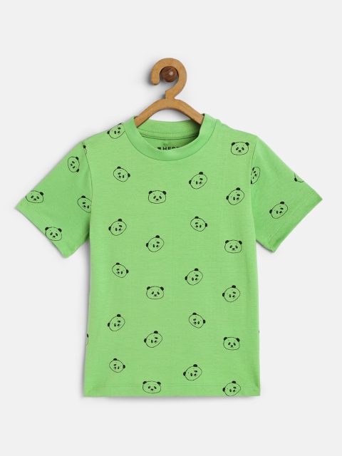 

HERENOW Boys Green Pure Cotton Printed Pure Cotton T-shirt