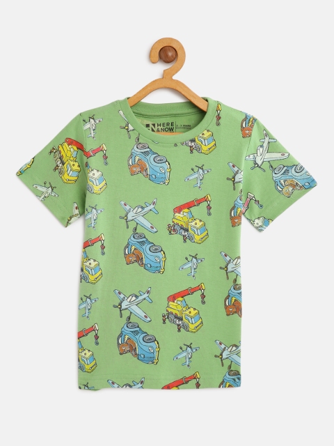 

HERENOW Boys Green Conversational Printed Cotton Pure Cotton T-shirt