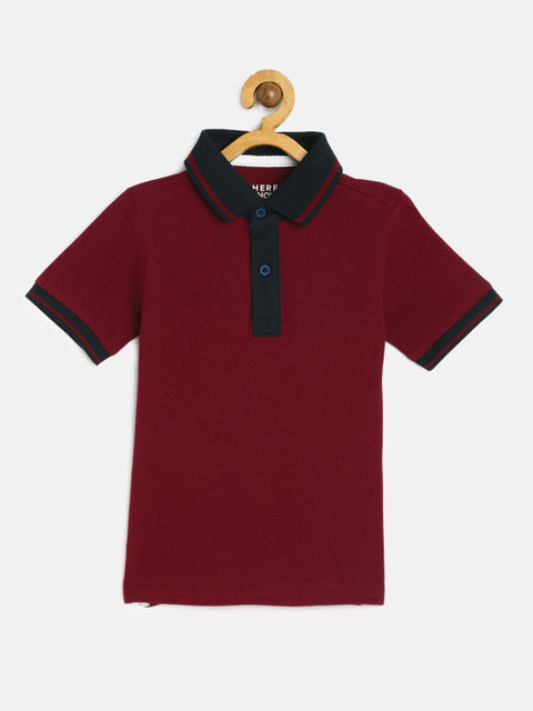 

HERENOW Boys Maroon Pure Cotton Polo Collar Pure Cotton T-shirt