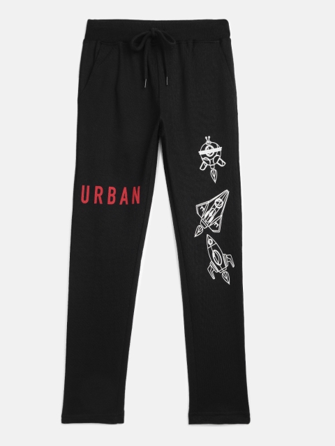 

HERE&NOW Boys Black Printed Pure Cotton Trackpants