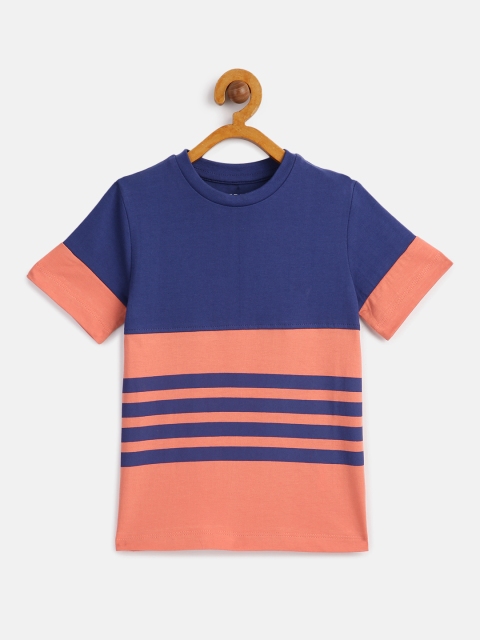 

HERENOW Boys Pink Navy Blue Colourblocked Pure Cotton T-shirt