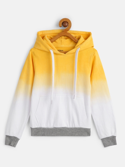 

HERE&NOW Boys Yellow & White Ombre-Dyed Pure Cotton Hooded Sweatshirt