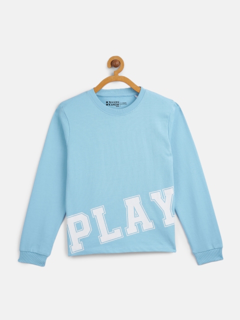 

HERE&NOW Boys Blue & White Typography Print Cotton Round Neck Sweatshirt